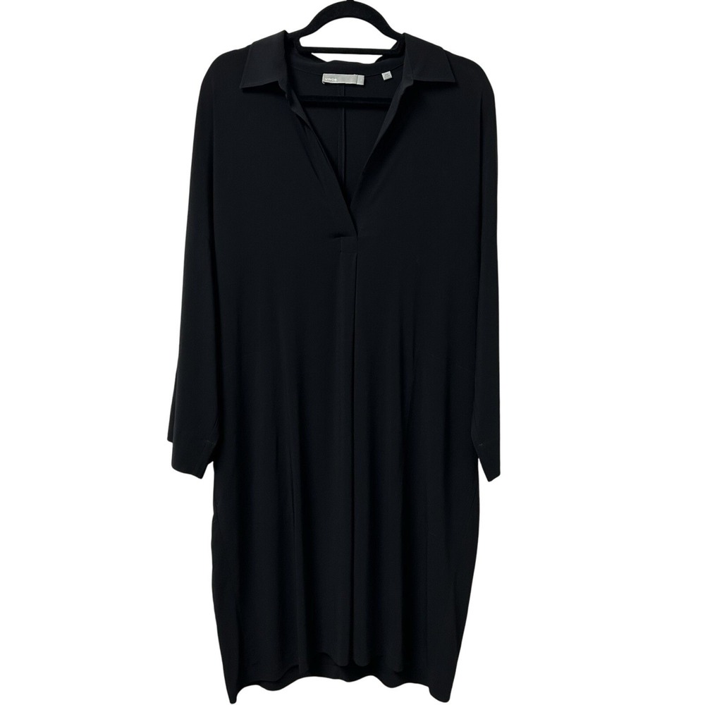 VINCE Women's‎ Pullover Shirt Shift Dress 3/4 Sleeve Pockets Black Size Large